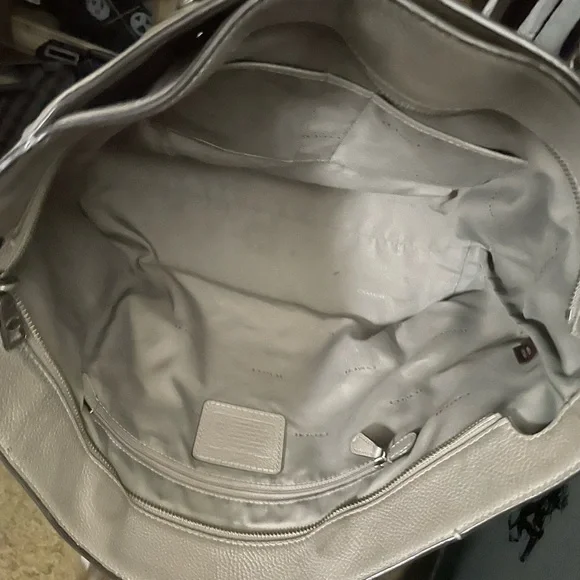 Coach Gray Leather Tote with Chain Handles and Turnlock - Picture 14 of 16